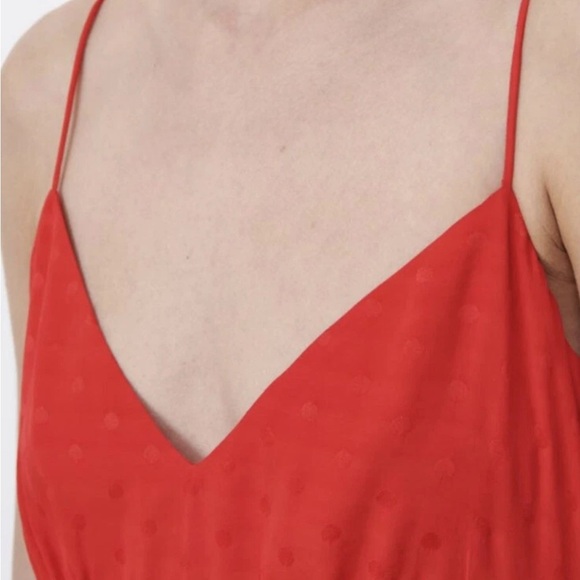 New ZARA JACQUARD DOTTED SLIP DRESS RUFFLE TRIM RED Size XS - Picture 6 of 12